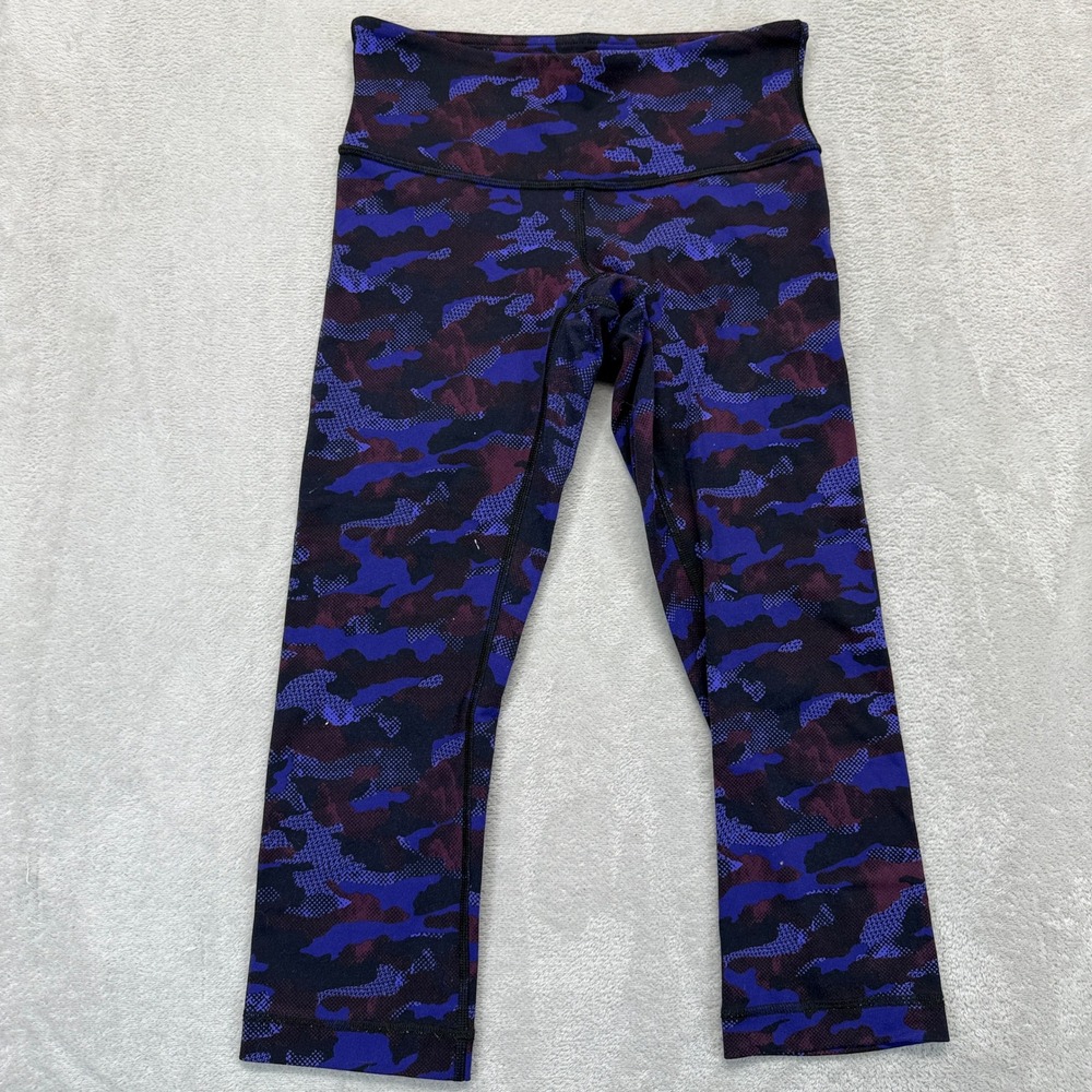 Lululemon Pants Women's 2 Wunder Under Crop Leggings Purple‎ Blue Camo High Rise